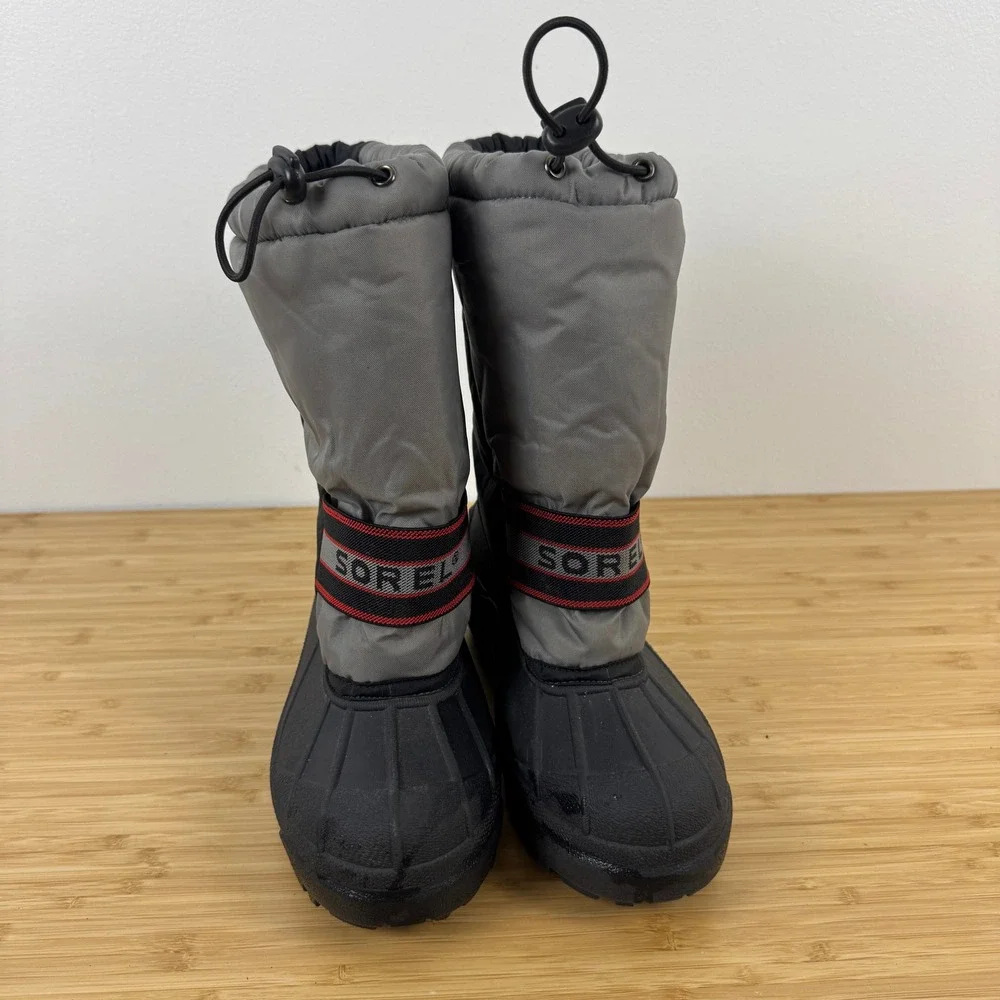 Sorel Snow Chariot Kids Winter Boots Black‎ Gray Size 6 Youth LY1650